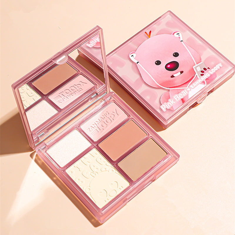 PINK BEAR X LOOPY All-In-One Makeup Palette Eyeshadow & Contour & Highlighter & Blusher - Peachy Glam