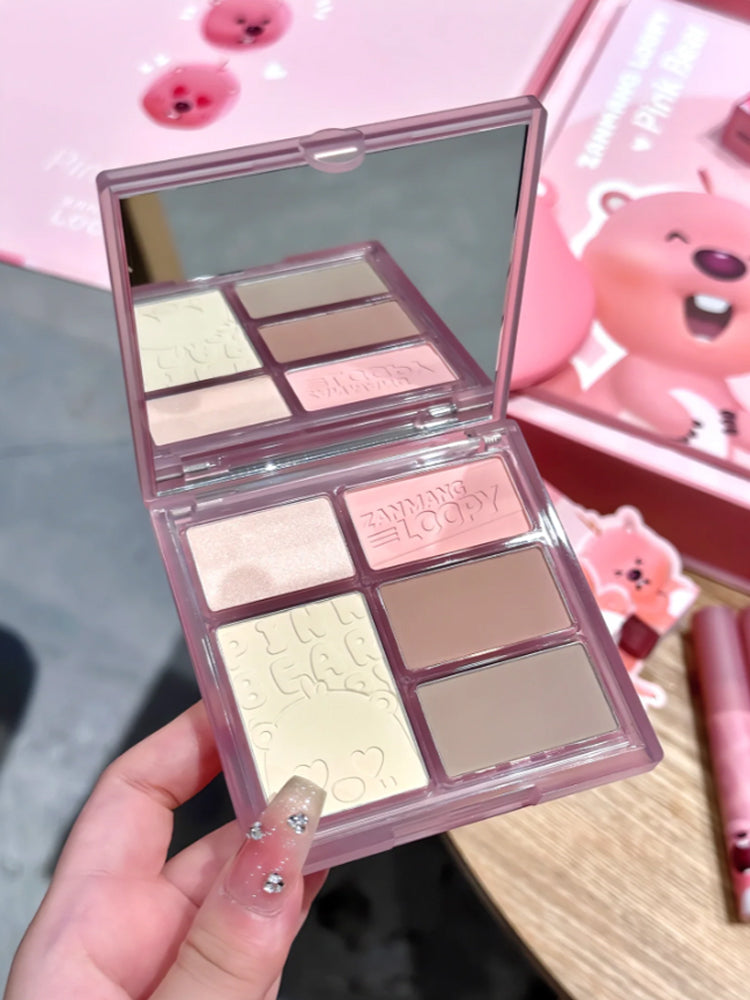 PINK BEAR X LOOPY All-In-One Makeup Palette Eyeshadow & Contour & Highlighter & Blusher - Peachy Glam