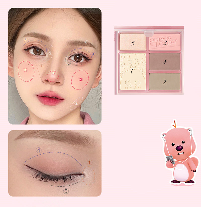 PINK BEAR X LOOPY All-In-One Makeup Palette Eyeshadow & Contour & Highlighter & Blusher - Peachy Glam