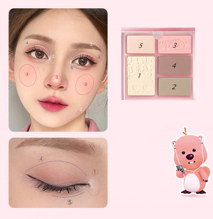 PINK BEAR X LOOPY All-In-One Makeup Palette Eyeshadow & Contour & Highlighter & Blusher - Peachy Glam