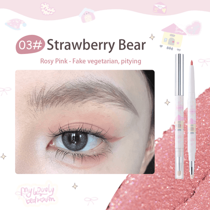 FLORTTE Glitter Eye Liner 200mg Bread Bear＆ Me Series Double-ended Gel Eyeliner Pencil Eyeshadow - Peachy Glam