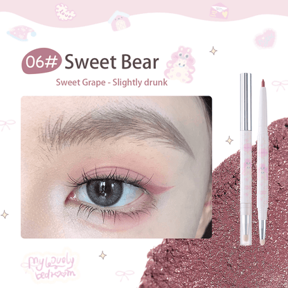 FLORTTE Glitter Eye Liner 200mg Bread Bear＆ Me Series Double-ended Gel Eyeliner Pencil Eyeshadow - Peachy Glam