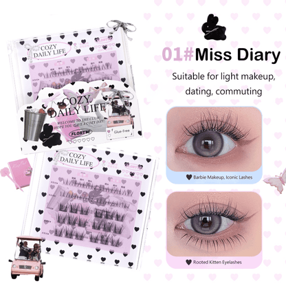 Flortte Cozy Daily Life Series Segmented Self-Adhesive Glue-Free False Eyelashes - Peachy Glam