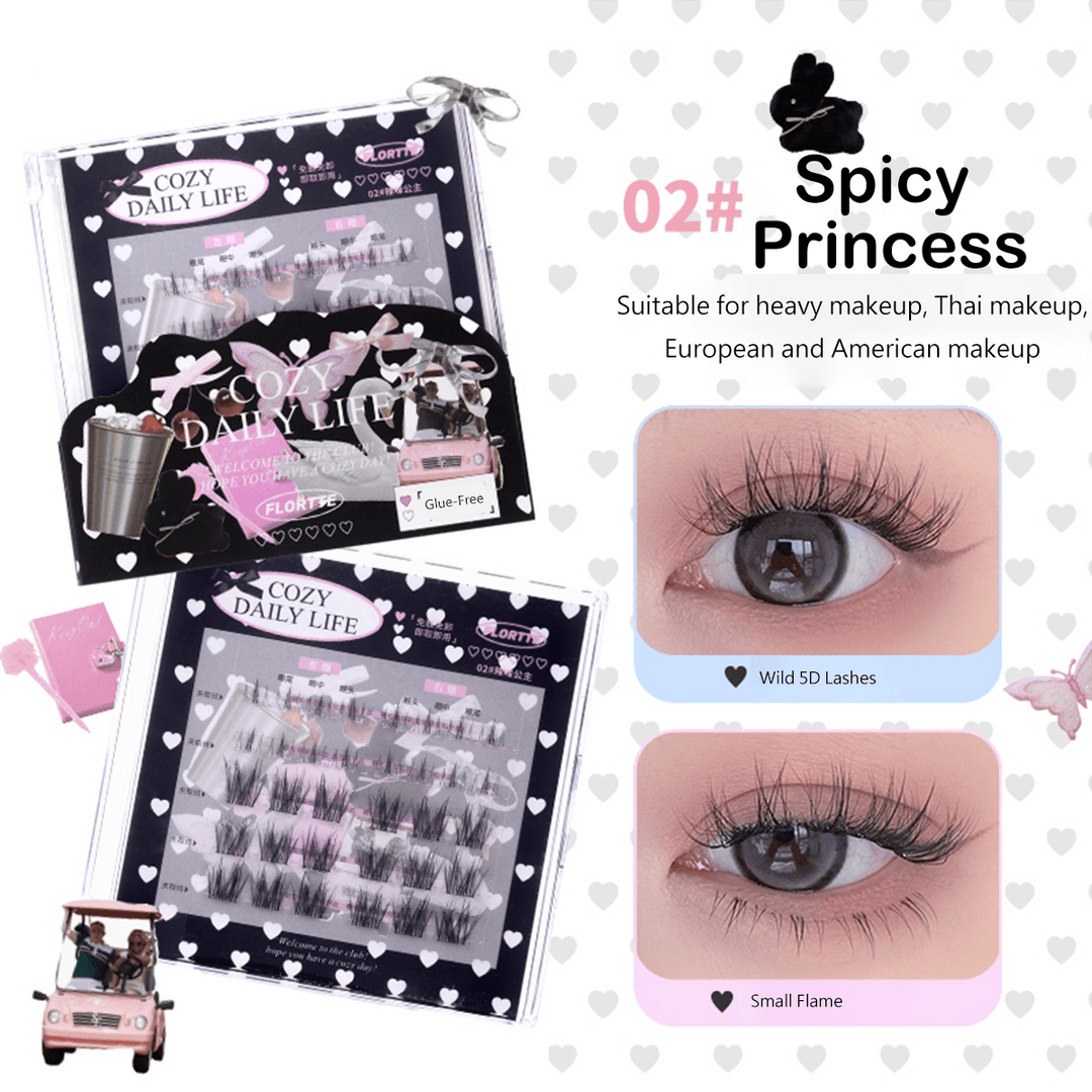 Flortte Cozy Daily Life Series Segmented Self-Adhesive Glue-Free False Eyelashes - Peachy Glam