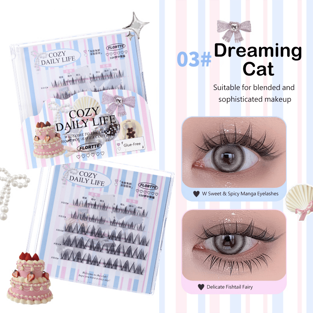 Flortte Cozy Daily Life Series Segmented Self-Adhesive Glue-Free False Eyelashes - Peachy Glam