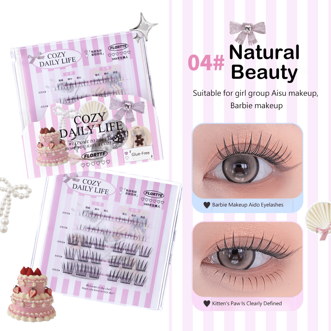 Flortte Cozy Daily Life Series Segmented Self-Adhesive Glue-Free False Eyelashes - Peachy Glam