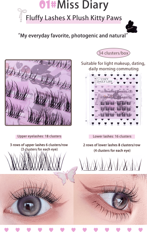 Flortte Cozy Daily Life Series Segmented Self-Adhesive Glue-Free False Eyelashes - Peachy Glam