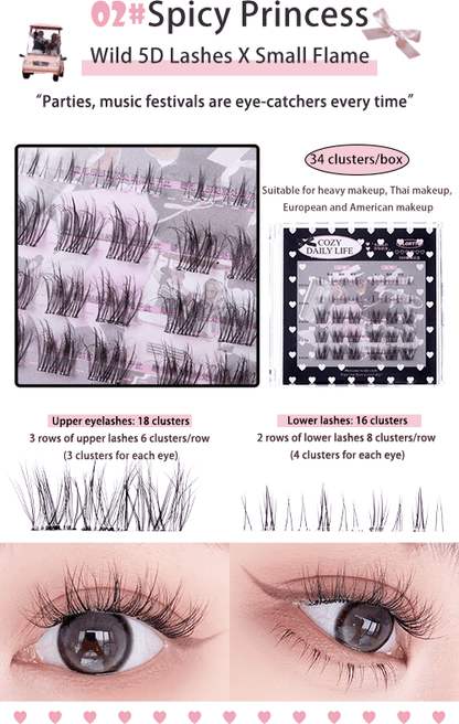 Flortte Cozy Daily Life Series Segmented Self-Adhesive Glue-Free False Eyelashes - Peachy Glam