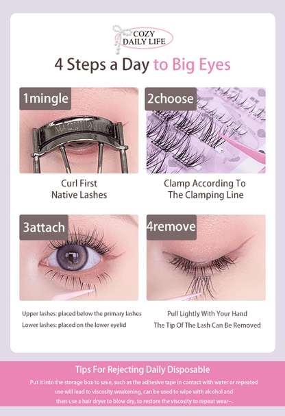 Flortte Cozy Daily Life Series Segmented Self-Adhesive Glue-Free False Eyelashes - Peachy Glam