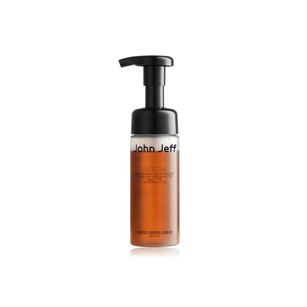 John Jeff 0.2% Olea Europaea Leaf Extract Cleansing Mousse/Facial Cleanser Oil Deep Cleanser Gentle Cleaning for Oil/Dry Sensitive Skin - Peachy Glam