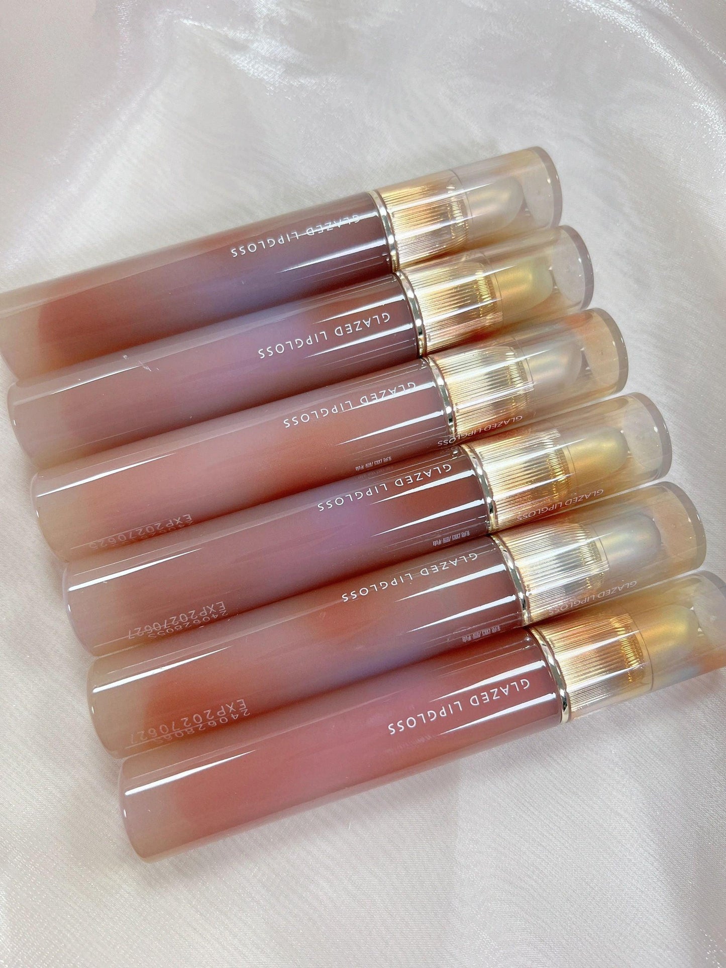 Joocyee Fluffy Matte/Glazed Lip Gloss 3.3g/3.2g Dual-head Amber Shell Velvet/Hydration - Peachy Glam