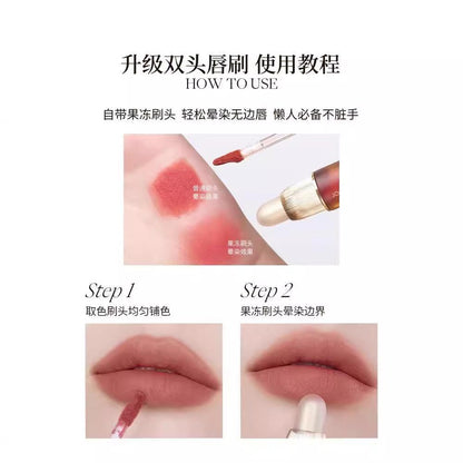 Joocyee Fluffy Matte/Glazed Lip Gloss 3.3g/3.2g Dual-head Amber Shell Velvet/Hydration - Peachy Glam