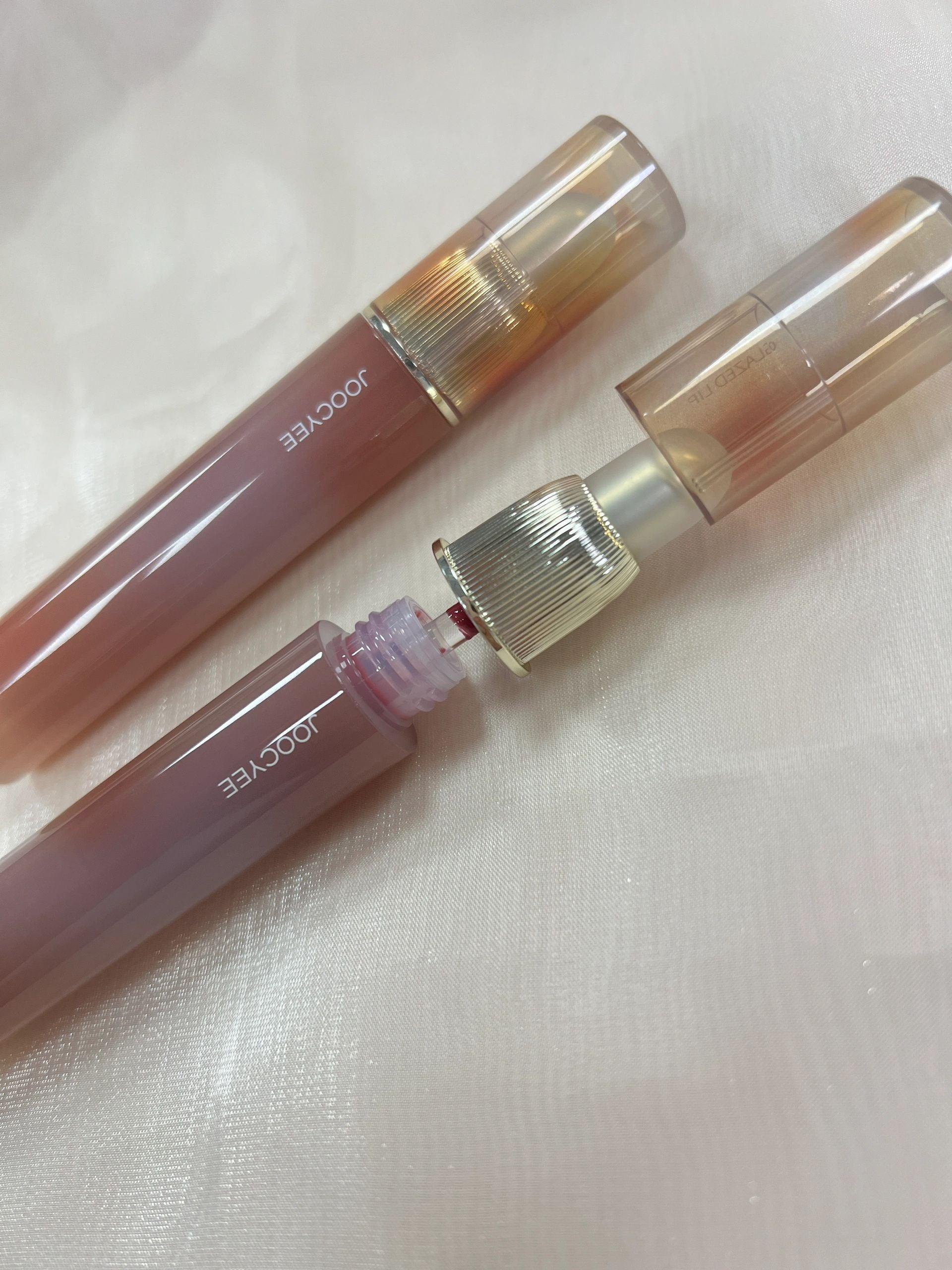 Joocyee Fluffy Matte/Glazed Lip Gloss 3.3g/3.2g Dual-head Amber Shell Velvet/Hydration - Peachy Glam