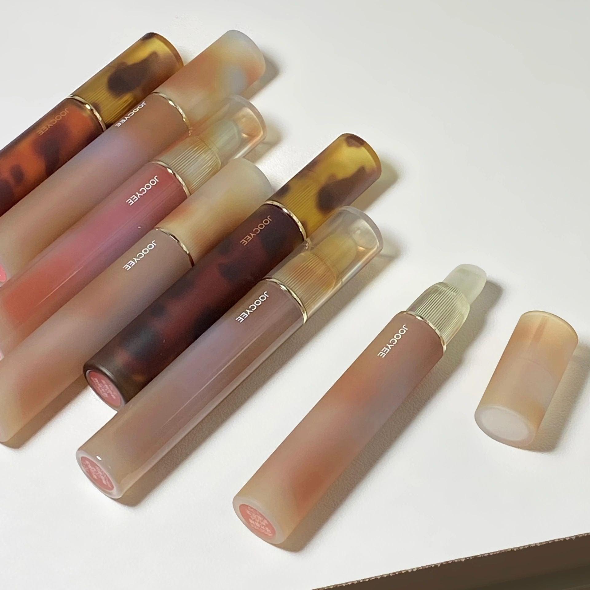 Joocyee Fluffy Matte/Glazed Lip Gloss 3.3g/3.2g Dual-head Amber Shell Velvet/Hydration - Peachy Glam