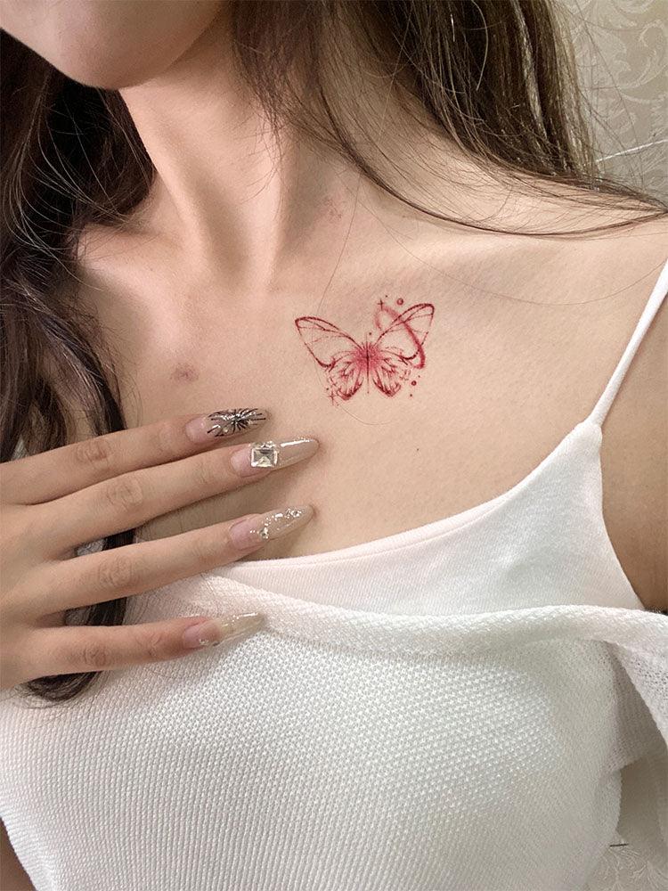 ONESMILE Tattoo Stickers Scarlet Butterfly Design 6*6.5cm 2PCS Cute Premium Temporary INS - Peachy Glam