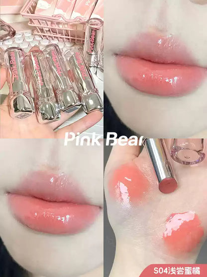 PINK BEAR Essence Lipstick 3.2g Glossy Moisturizing Lip Care - Peachy Glam