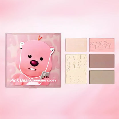 PINK BEAR X LOOPY All-In-One Makeup Palette Eyeshadow & Contour & Highlighter & Blusher - Peachy Glam