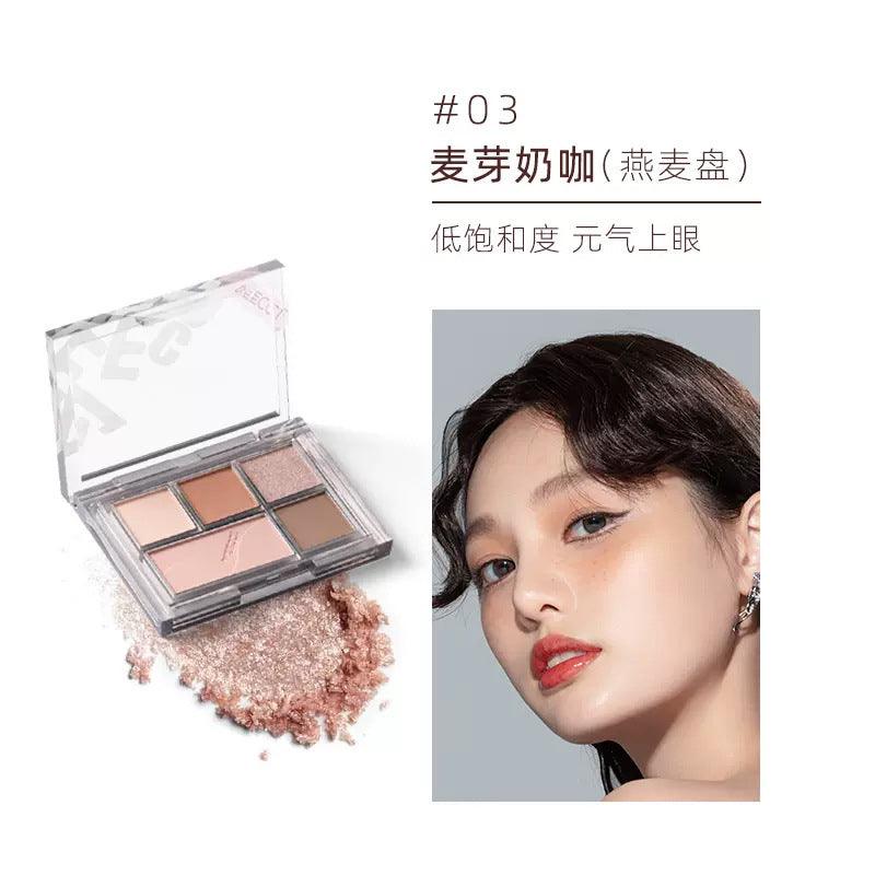 VEECCI Eyes Face Eyeshadow Palette 5-Color 5.2g/6.2g Pearlescent Glitter Matte Beginner K-pop Highlighter Blush Multi-purpose - Peachy Glam