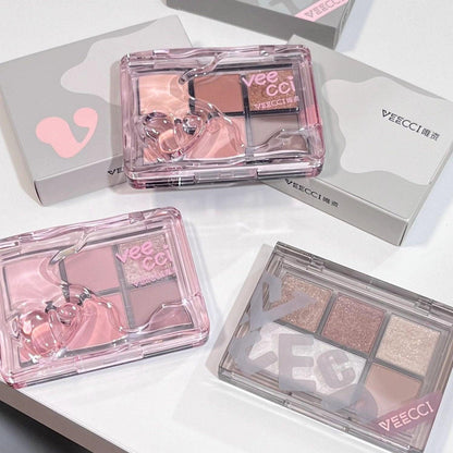 VEECCI Eyes Face Eyeshadow Palette 5-Color 5.2g/6.2g Pearlescent Glitter Matte Beginner K-pop Highlighter Blush Multi-purpose - Peachy Glam