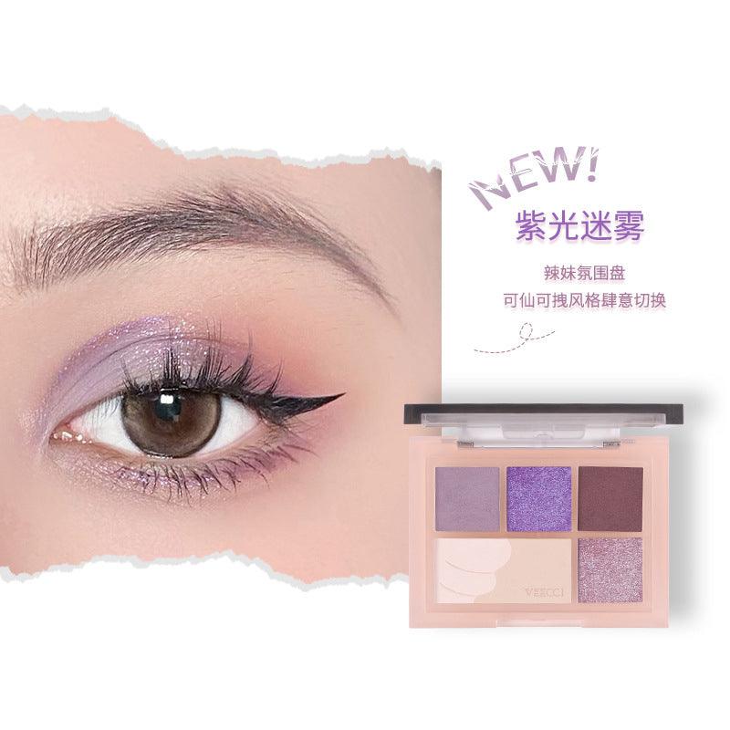 VEECCI Eyes Face Eyeshadow Palette 5-Color 5.2g/6.2g Pearlescent Glitter Matte Beginner K-pop Highlighter Blush Multi-purpose - Peachy Glam